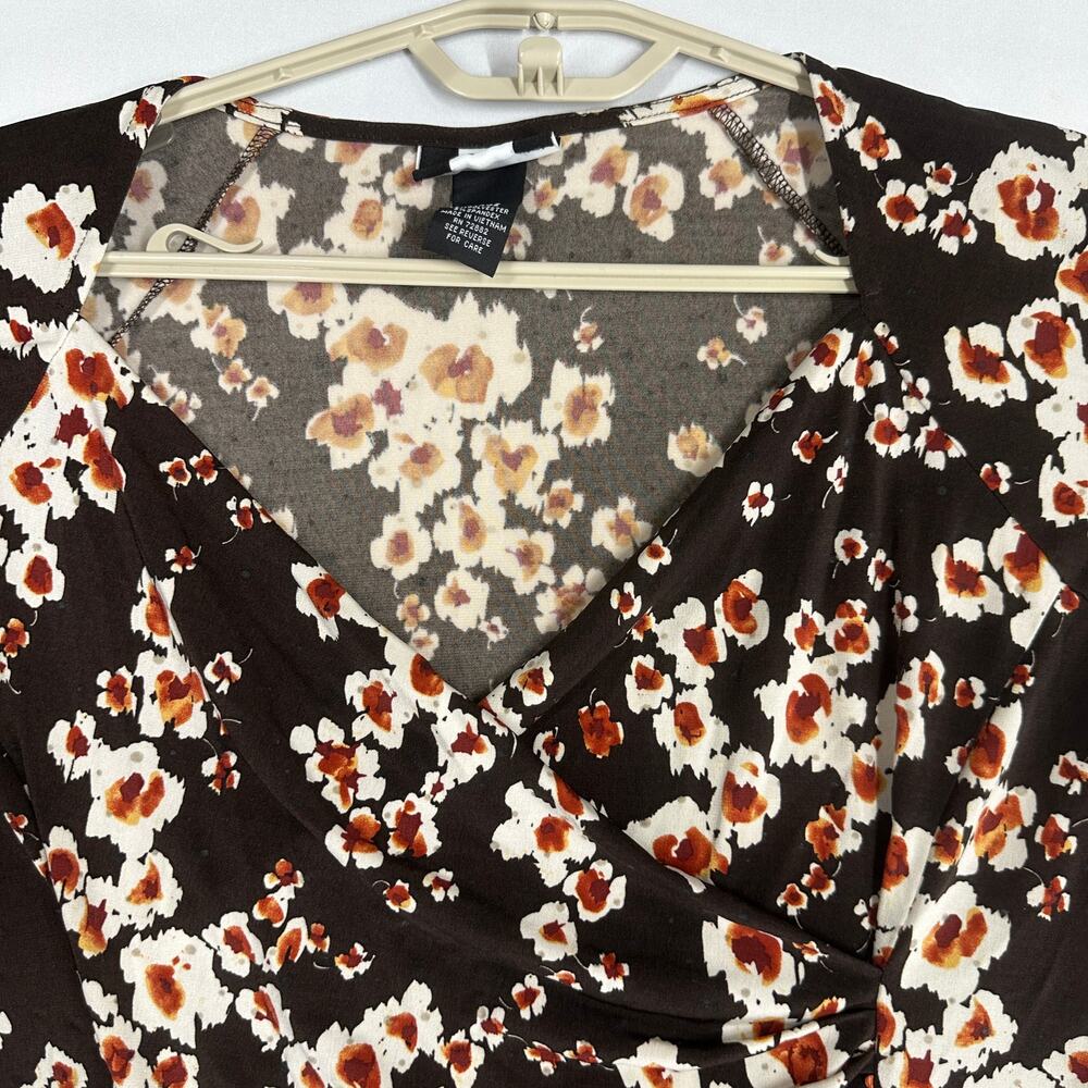 Y2K 90s Studio 1940 Blouse Size L Brown Floral V Neck Floral Retro Romantic Date - Picture 5 of 8
